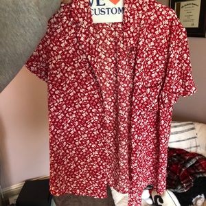 red and white button down